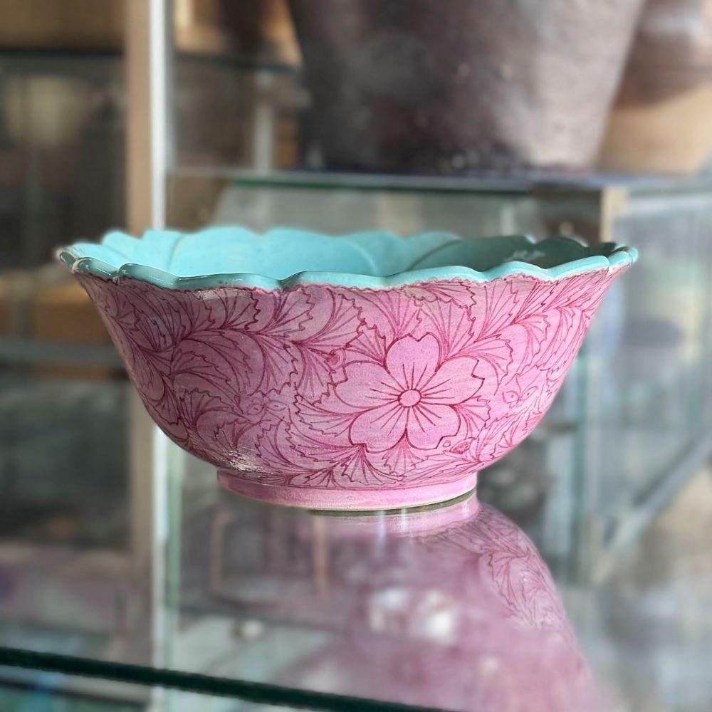 鉢■萬古窯「覇慶芳鉢」刷毛目 福堂 昇仙堂 陶楽 共箱付き 時代物 骨董品■ 現品 No.0354】 京楽焼 植木鉢 澤善作 万年青錦鉢 10号（外径31m 高さ